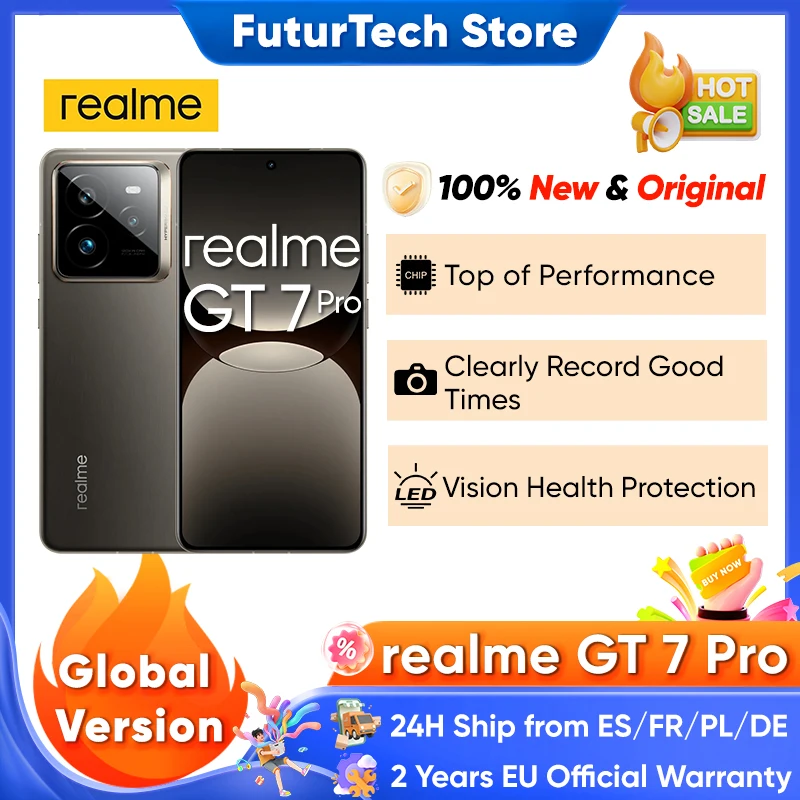 Globale Version realme GT 7 Pro 5G Smartphone Snapdragon 8 Elite AI Ultraklare Snap Kamera RealWorld Eco² Display 6500mAh Akku 120W Charge NFC AI Smartphone