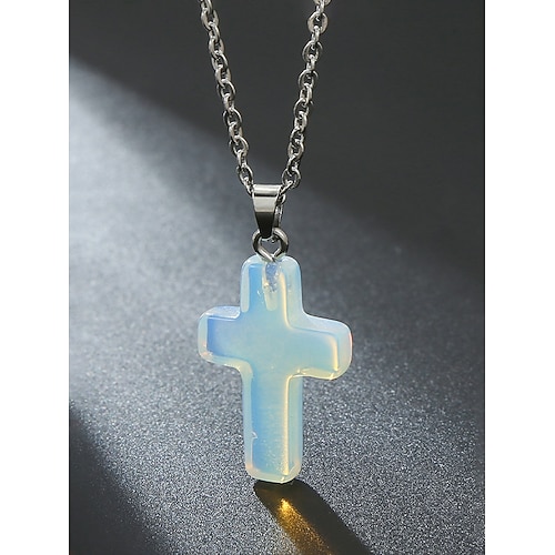 Collana con ciondolo a croce in pietra naturale natalizia da uomo, disponibile in più colori, design elegante e alla moda, perfetta come regalo per le feste