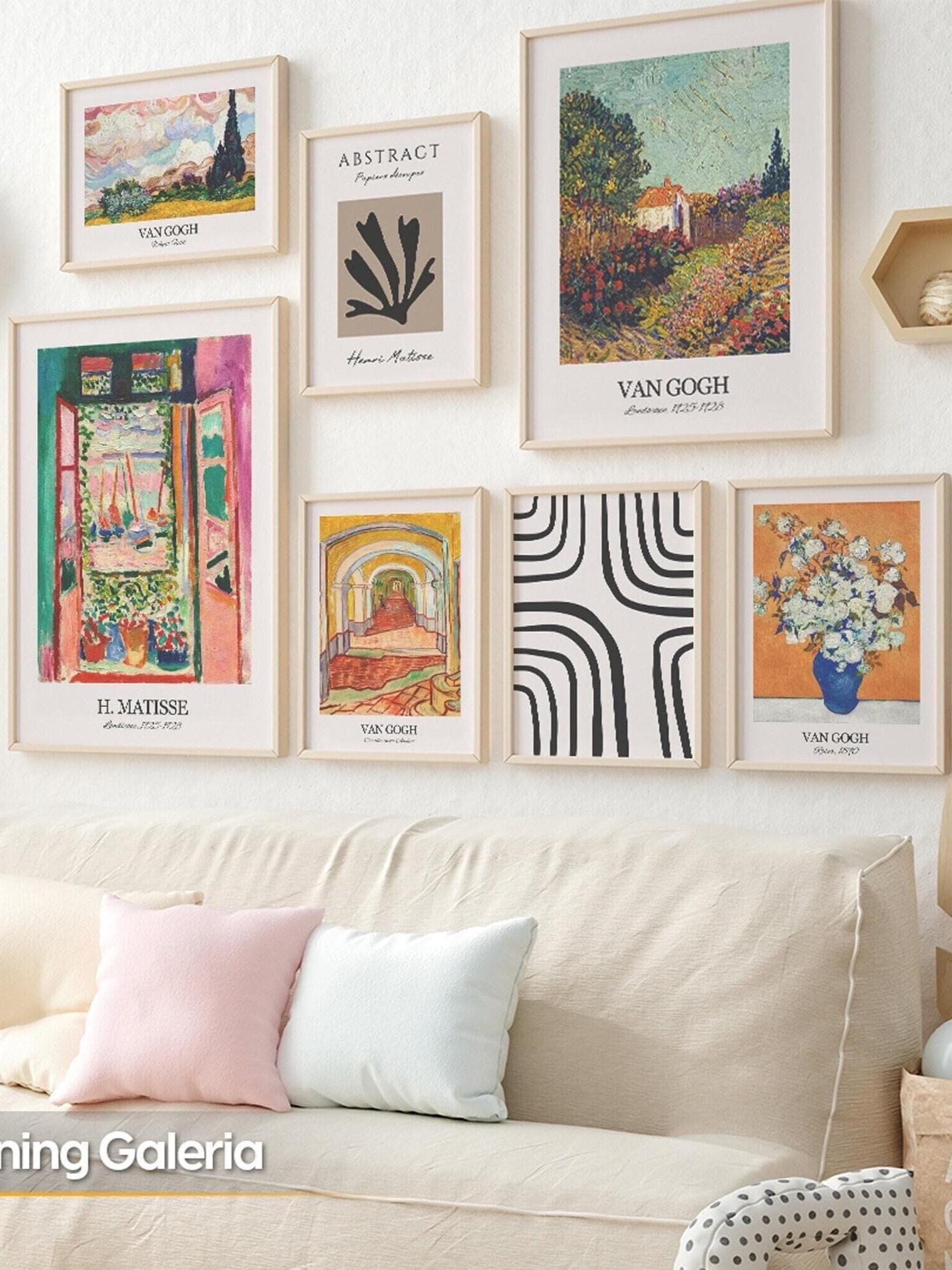 Set di collage di stampe artistiche da parete eclettiche, pacchetto di stampe da parete per gallerie, ispirato a Van Gogh Henri Matisse / Poster di st