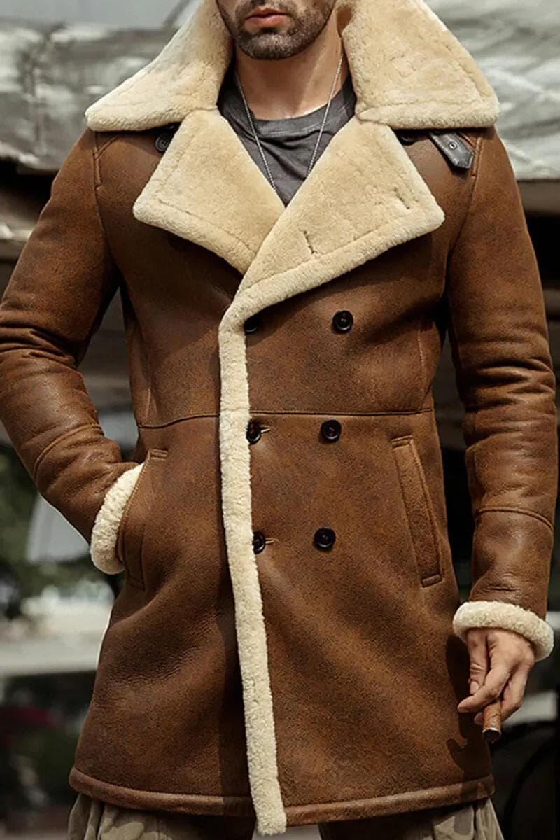 Cappotto in vera pelle di montone da uomo, giacca in vera pelle di pecora da uomo, cappotto in pelliccia di montone marrone da uomo, cappotto invernal