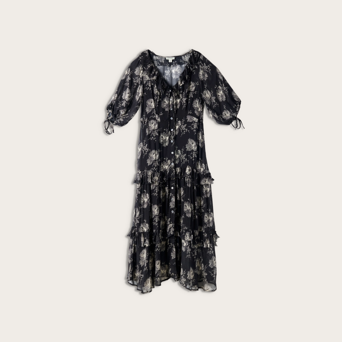 Tecovas Women's Elbow-Length Maxi Dress, Black/White, Viscose, Size 2XL