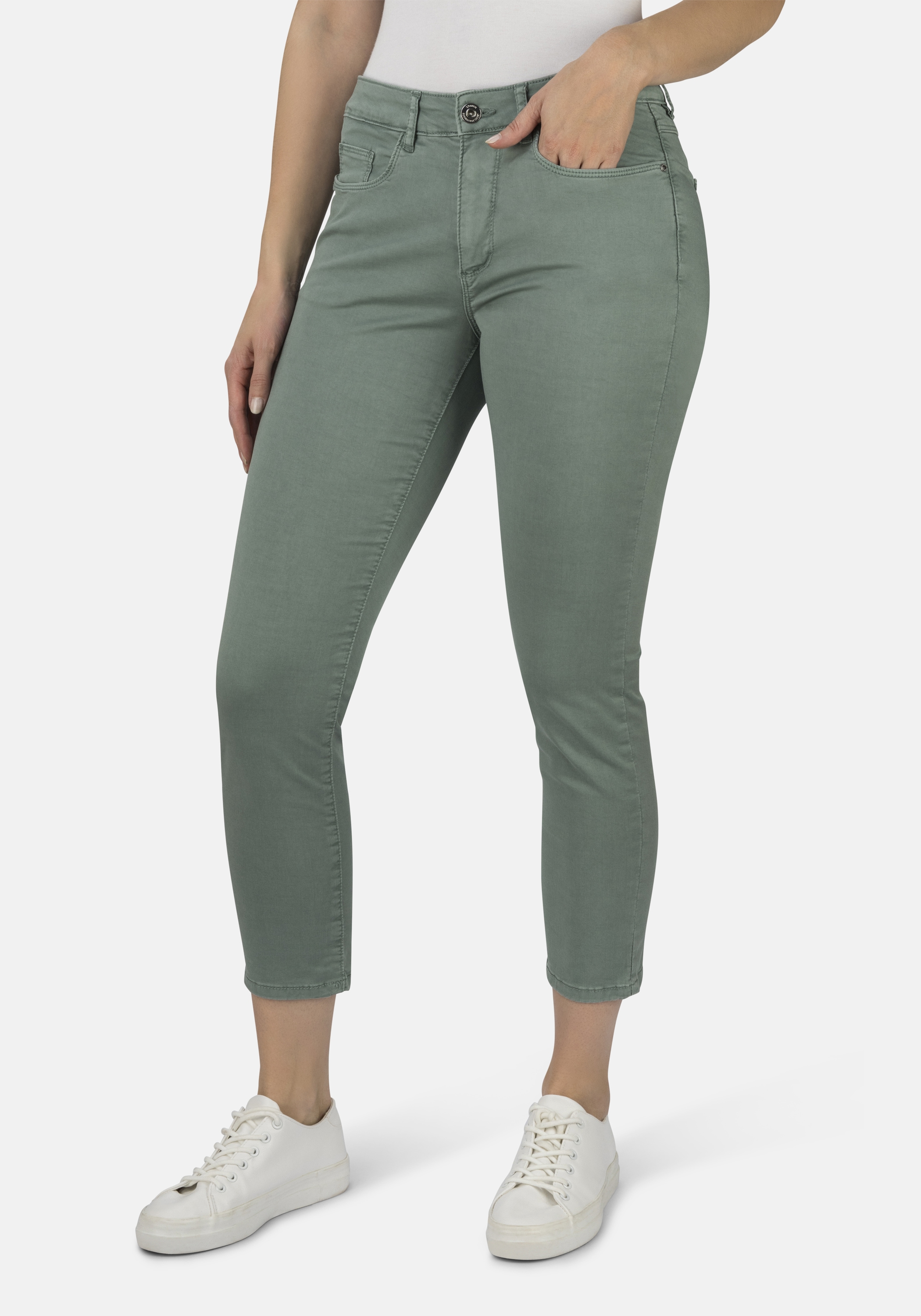 5-Pocket-Jeans STOOKER WOMEN "Florenz Colour Slim Fit", Damen, Gr. 40, Länge 26, grün (chinoise grün), Denim/Jeans, 68% Baumwolle, 28% Polyester, 4% Elasthan, slim fit lang, Jeans 5-Pocket-Jeans, Slim Fit Casual Clean Wash Denim Jeans für Damen