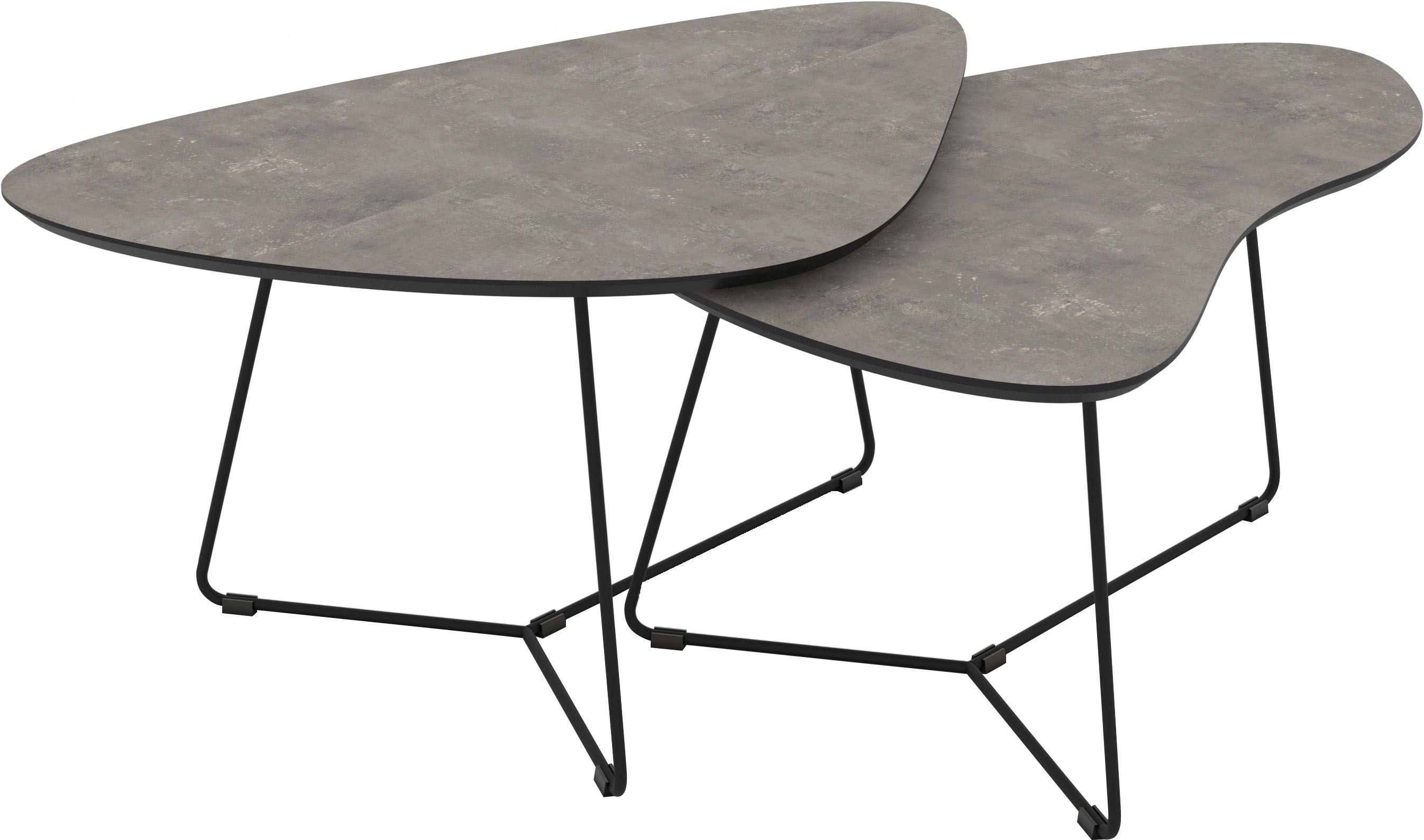 Couchtisch HELA "PISA", betonoptik dunkel, schwarz, schwarz, betonoptik dunkel, B/H/T: 87cm x 43cm x 59cm, Betonoptik dunkel/Schwarz, Tische, Couchtisch, 2er Set, Platten in Nierenform, gefräst, Schweizer Kante