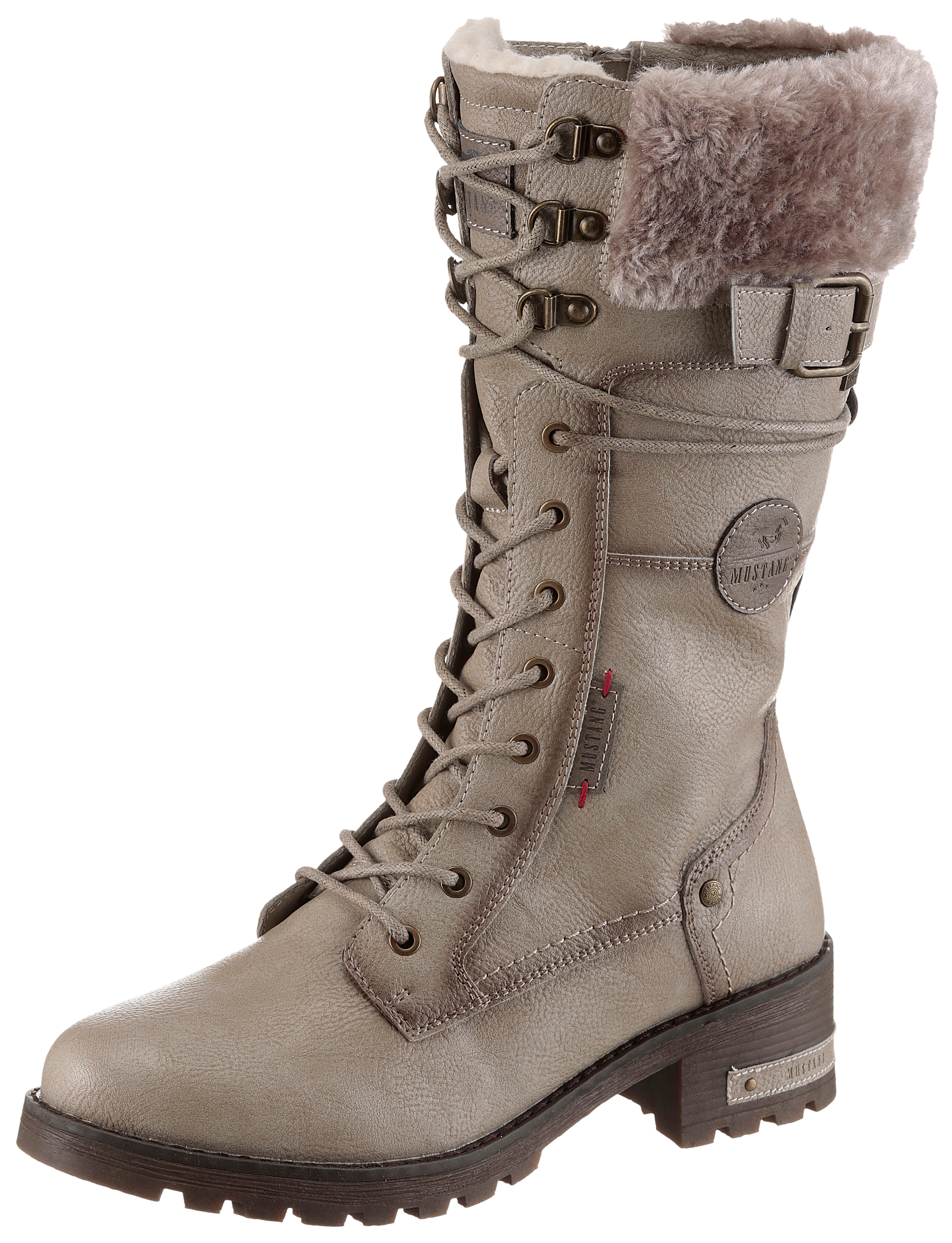 Winterstiefel MUSTANG SHOES "Haukea", Damen, Gr. 38, Normalschaft, beige, Lederimitat, Textil, used, Schuhe Winterstiefel, Snowboots, Winterstiefel mit TEX-Membrane
