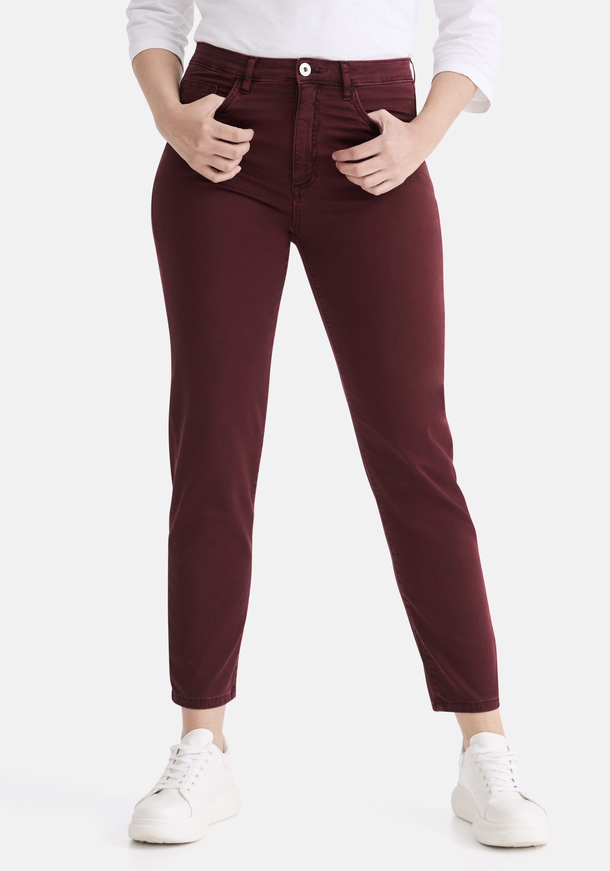 5-Pocket-Jeans STOOKER WOMEN "Nizza Denim Basic Tapered Fit", Damen, Gr. 40, Länge 30, rot (schwarz bordeaux), Denim/Jeans, 82% Baumwolle, 17% Polyester, 1% Elasthan, gerade, unten schmal lang, Jeans 5-Pocket-Jeans, Tapered Fit Casual Clean Wash...