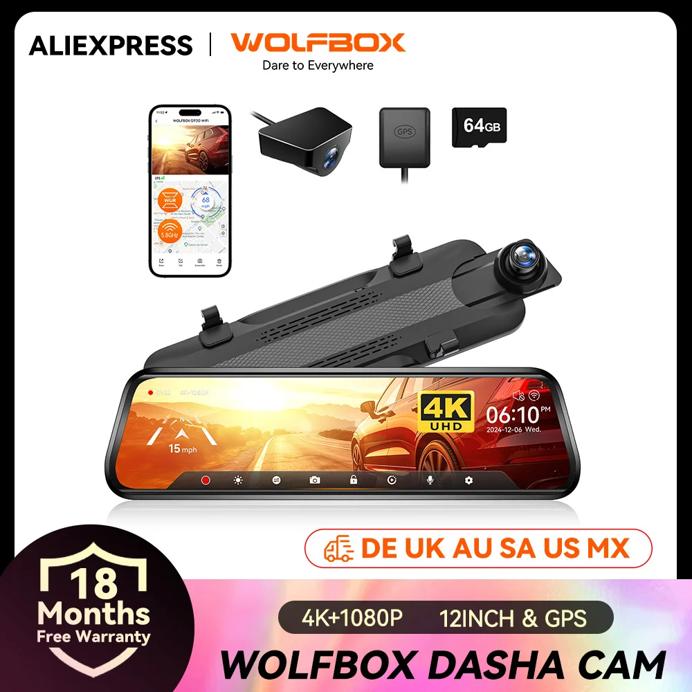 WOLFBOX G930 10 Zoll Wifi Dash Kamera 4K Auto DVR FOV 140 Spiegel Kamera Dash Cam Auto 24H parkplatz Ansicht Touchscreen Video Recorder