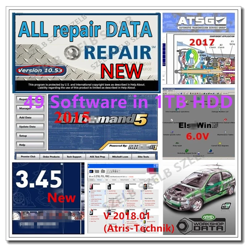 Neueste Auto Alle Reparaturdaten 10,53 Autodata 3,45 Mitche.l 2015 ATSG Vivid Workshop ElsaWin Autoreparatursoftware 24 Software in 1 TB Image