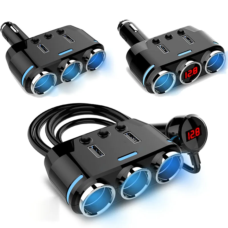 Dual USB Port 3 Way Auto Auto Zigarette Leichter Buchse Splitter Ladegerät Stecker Adapter DC 5V 1A + 2,1 EINE für Alle Telefon PC Ipad Image