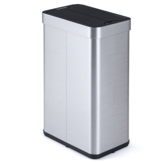 Costway 16 Gallon Trash Can with Wing Lids for Bedroom Bathroom Kitchen-Silver