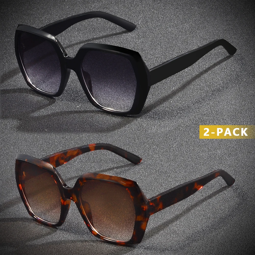 CRIXALIS 2-teilige Damen-Sonnenbrille für Schwarz und Leoparden, braune Farben, Fahren, Klettern, Alltag, modische Sonnenbrille, Schatten, UV400 Image