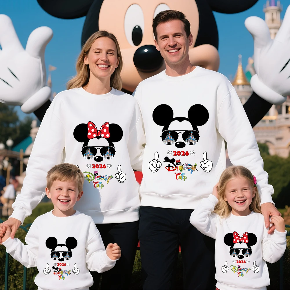 Disney Trip 2026 Mickey Minnie Print Baumwoll-Sweatshirt, passende Familien-Outfits für Eltern und Kinder, bequeme Freizeitkleidung Image