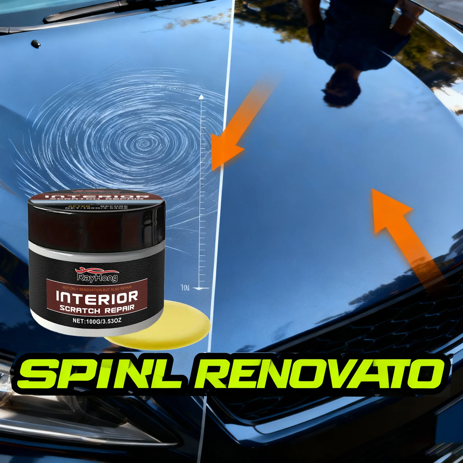 Auto-Kratzer-Entferner, Polierwachs, stellt Glanz wieder her und fügt Nano-Schutzbeschichtung für die Autolackpflege und entfernt leichte Kratzer, Wirbel Image