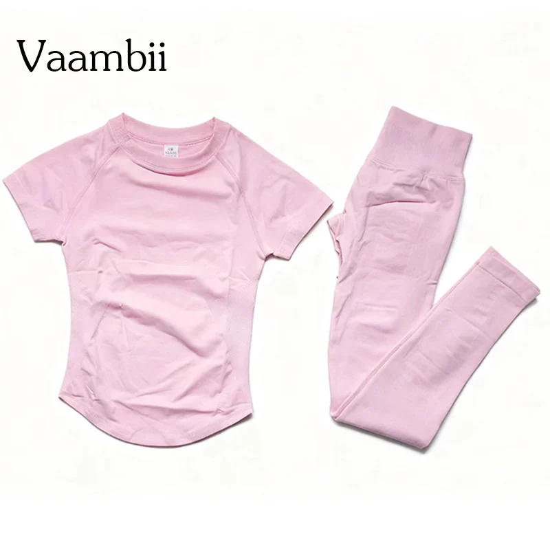 Impact Kurzarm-Top+Leggings Workout-Sets Gym-Set Outfit 2-teiliger Yoga-Anzug für Frauen Nahtlose Fitness-Gym-Kleidung Image