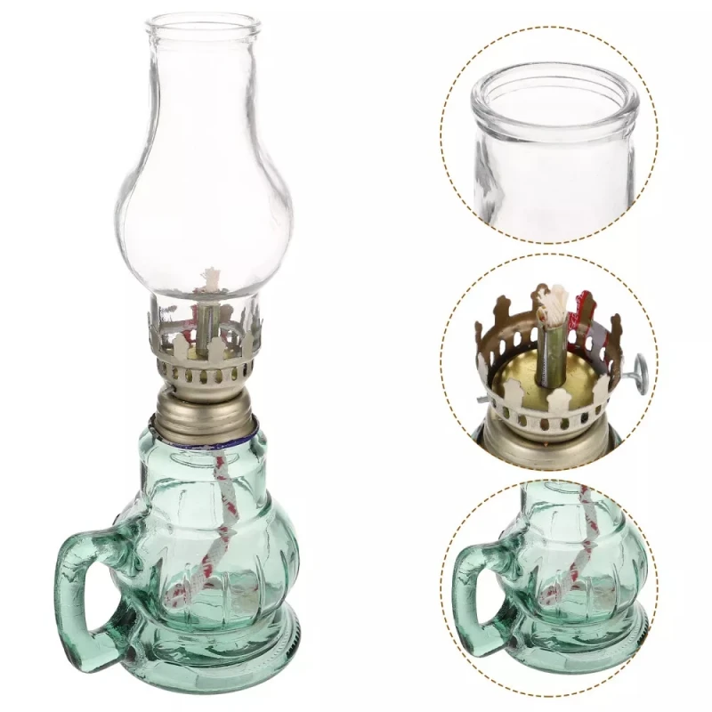 Winzige transparente rustikale Öllampe Laterne Vintage Glas Kerosin Kammer Öl Beleuchtung Laterne Home 1St