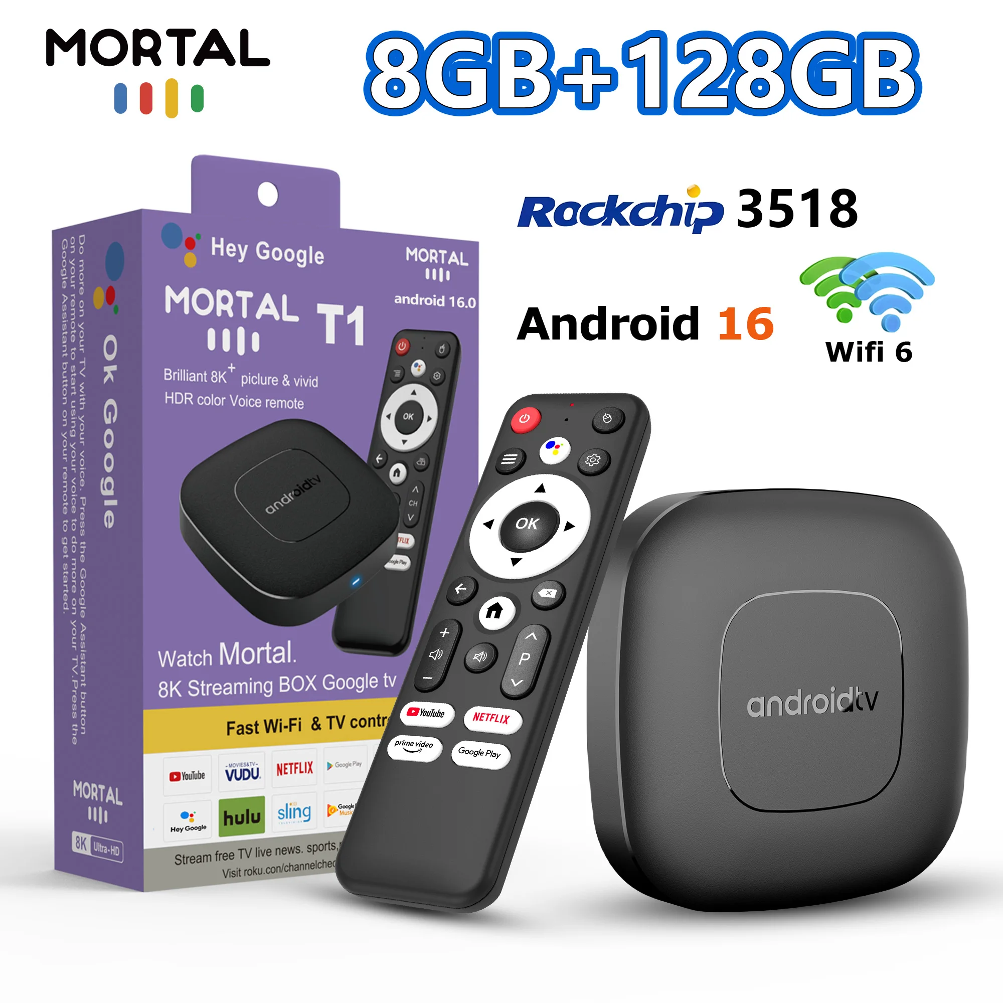 2025 mortal T1 Android 16 Smart Home Theater TV Box Rockchip RK 3518 Unterstützung Bluetooth 5.4 Google Assistant Streaming Player WiFi 6 Image