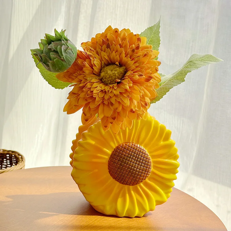 Sonnenblumenform Vase Blumenarrangement kreative handgemachte dekorative Vase Tischplatte dekorative Vase Tischdekoration Dekoration Image