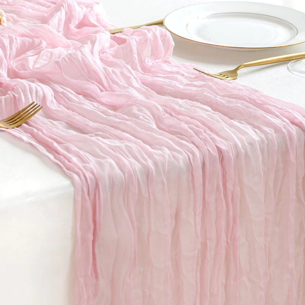 Rosa Käsetuch Tischläufer Hochzeit Brautparty Party Dekor Boho Gaze Rustikal Sheer Tischläufer Baby Geburtstag Dekorationen Image