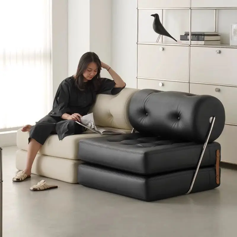 Klappbares Schlafsofa, umwandelbare Einzelsofas, luxuriöses, minimalistisches, bequemes Ledersofa, Wohnzimmermöbel für Wohnung