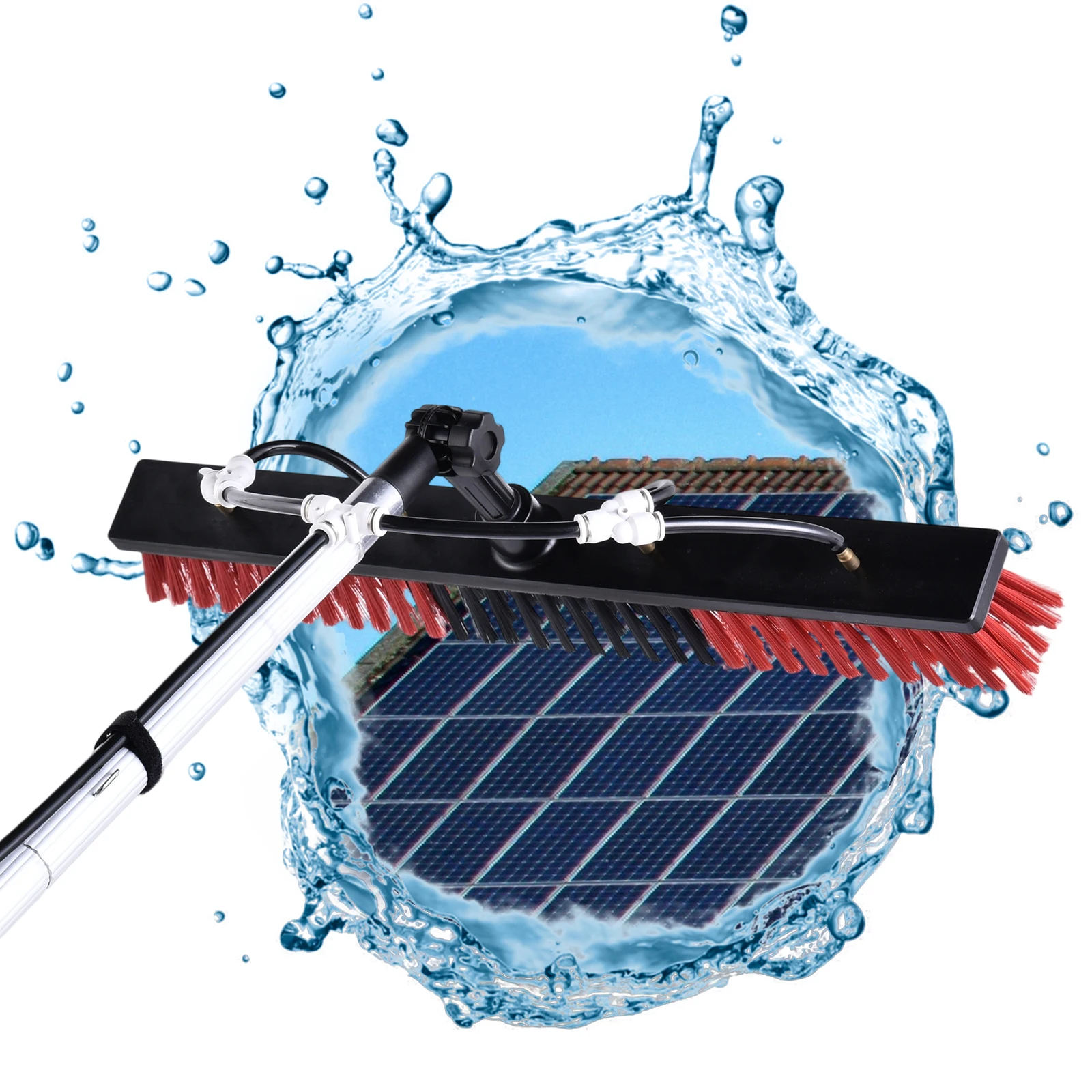 Solarpanel-Reinigungsbürste und -stange, 12 m ausziehbarer Fensterreiniger, verstellbare Glasbürste für den Außenbereich für Glasdach Image