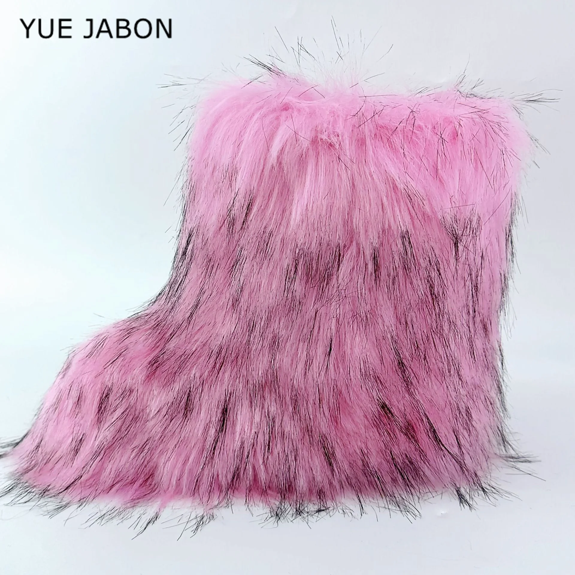 Rosa Winter Fuzzy Stiefel Frauen Pelzigen Schuhe Flauschigen Fell Schnee Stiefel Plüsch futter Slip-on Gummi Flache Outdoor Warme damen Schuhe