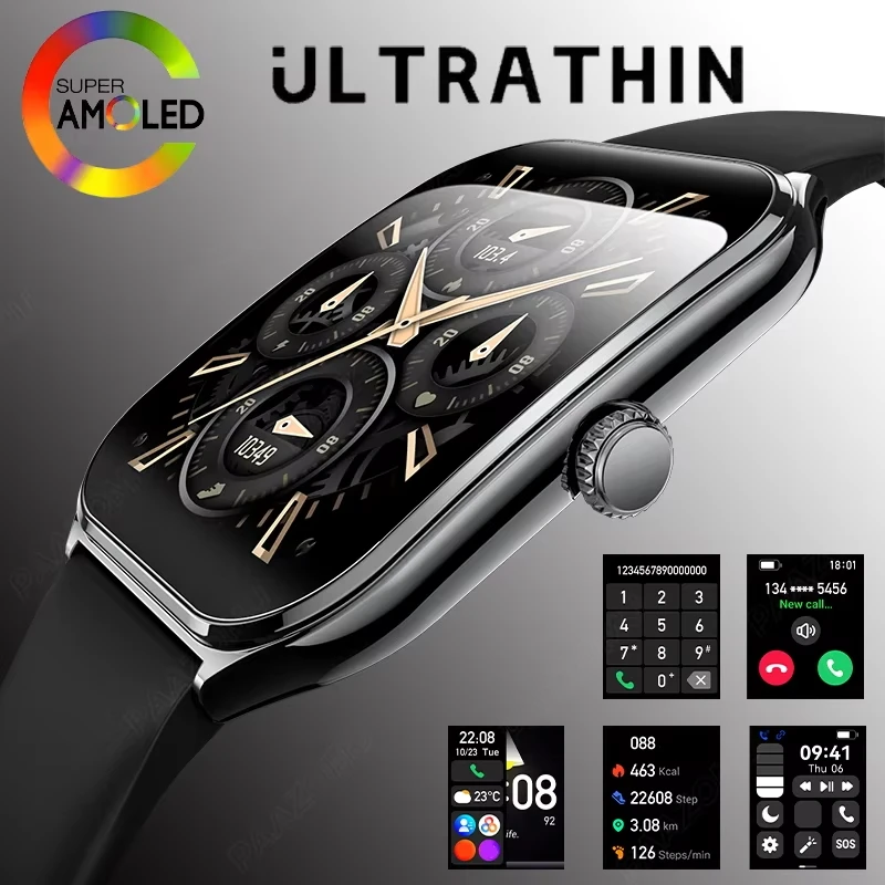 Neue ultradünne Smartwatch für Herren, 1,96 Zoll, AMOLED, 360 x 360 HD-Pixel-Display, zeigt immer Zeit an, Anruferinnerung, Smartwatch für Huawei Image