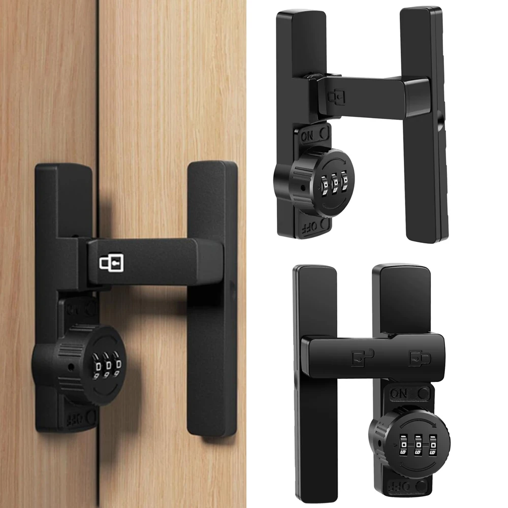 Scheunentorschloss, 90/180 Grad Schiebetürschlossriegel, mechanisches Passwortschloss für Garten, Badezimmer, Scheunentür, Garagenschrank Image