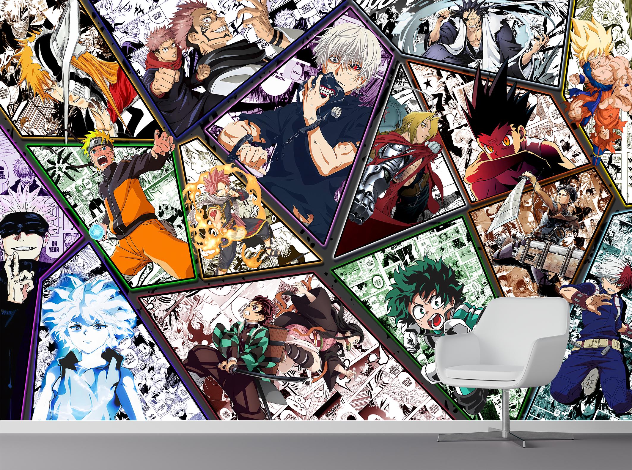 Carta da parati Anime Manga, collage giapponese autoadesivo, fumetto, cartone animato, disegno a linee, gamer, murale per camera da letto, soggiorno,
