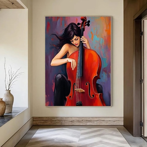 Handgemaltes Ölgemälde einer Frau, die Cello spielt – elegantes Musikkunstwerk, abstrakte Wanddekoration, Wohnzimmerdekoration, Geschenkidee Image