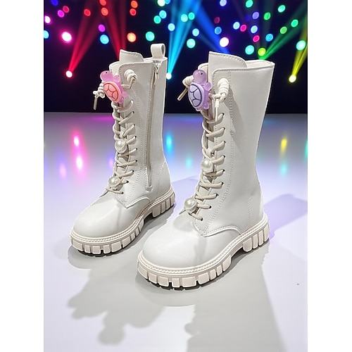 Kinderschuhe im Stil koreanischer Popstars – Schnürstiefel mit Schildkrötenanhänger Perlenverzierungen für das Silvesterparty-Outfit Image