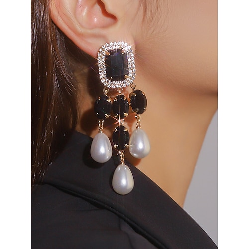 Kristall- und Perlenohrringe für Damen – glamouröse Strass-Ohrhänger für Partys, Hochzeiten oder Abendveranstaltungen Image