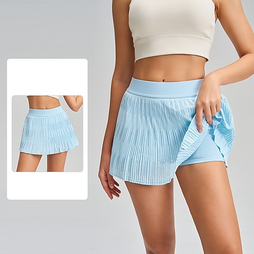 Damen Einfarbig Lässiger Rock Trainingsrock Elastisch Schweißableitend Atmungsaktiv Tennis Pickleball Yoga Unterteile Schwarz Weiß Gelb Tennisbekleidung Image