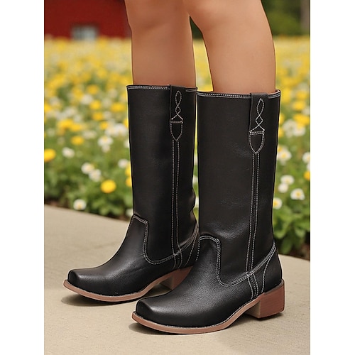 Weiße Westernreitstiefel für Damen – klassischer mittelhoher Schaft, bequemer niedriger Absatz, perfekt für Country-Outfits, Outdoor-Veranstaltungen und den Alltag. Image