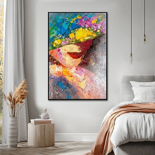 Handgemaltes Ölgemälde auf Leinwand, Wanddekoration, abstrakte Figuren, Gesichter, Spachtelzeichnung, für die Heimdekoration, auf Keilrahmen gespanntes Gemälde zum Aufhängen / gerolltes, rahmenloses Image