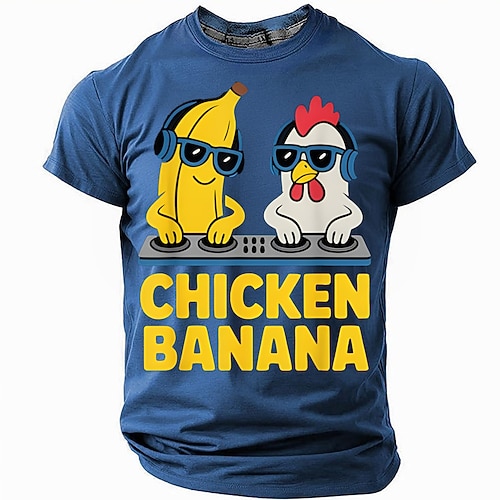 Herren Grafik T-Shirt - Lustiger Hühner-Banane-DJ Kurzarm Musikliebhaber T-Shirt Image