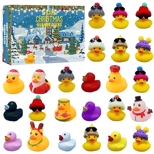 2025 Weihnachts-Adventskalender Füllgeschenke Weihnachtsgeschenk für Kinder Kleinkinder 24 Stück Gummienten Adventskalender Füllgeschenke 24 Tage Weihnachten Countdown Spielzeuge Image