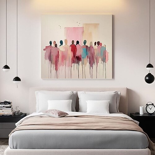 Handgemaltes abstraktes Leinwandbild mit Menschen, Wandkunst, farbenfrohes abstraktes Figurenbild, Aquarellposter, abstrakte Menschen, farbenfrohe Kunst Image