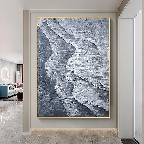 Handgemaltes Ölgemälde auf Leinwand, abstrakte Meereswellenstruktur, Wanddekoration für Zuhause, auf Keilrahmen gespannt / gerolltes, ungespanntes Gemälde Image