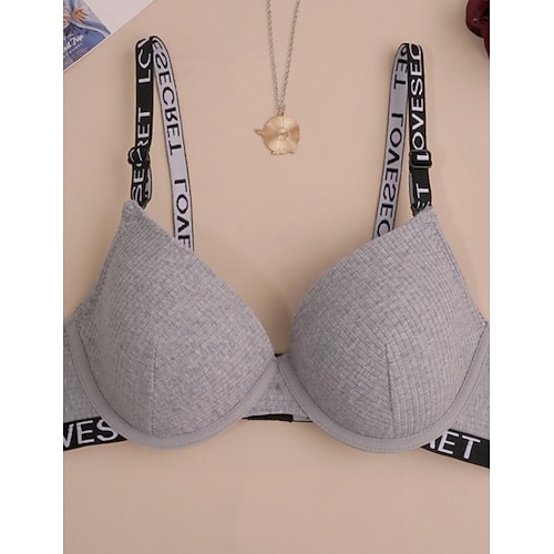 Damen Sexy Dessous BH DruckNightwearBaumwolle Lässig Buchstabe Mode Niedlich Schwarz Grau Frühling Sommer Herbst Winter Image