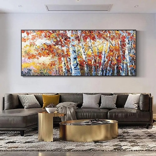 Handgemaltes Ölgemälde auf Leinwand, moderne abstrakte Ahornwaldansicht, Schlafzimmer-Nachttischbild, dekoratives Gemälde für die Heimdekoration, gerollt, rahmenlos, ungespannt Image