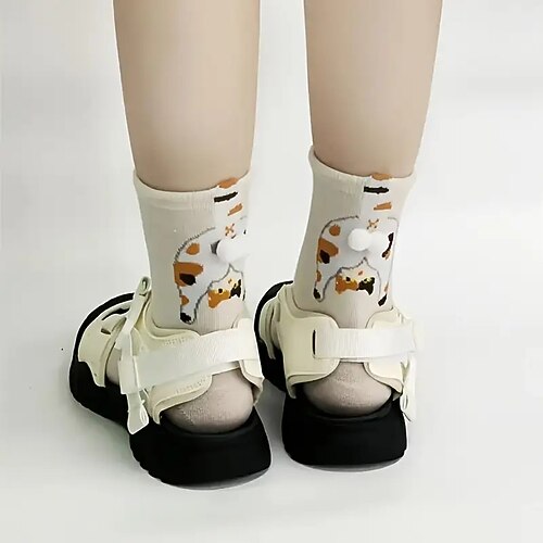 Paarsocken, niedliche Cartoon-Katzen-Knöchelsocken für Damen, vielseitige kurze Socken Image