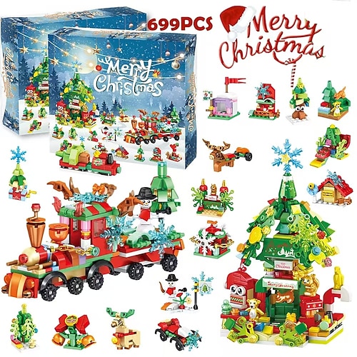 Adventskalender 2025 für Erwachsene, Kinder, Mädchen, Jungen, Teenager, Frauen und Männer – Weihnachtsbaum-Bauset mit 24 Schachteln, Weihnachtskalender mit LED-Lichtern, ideal als kleines Geschenk für Image