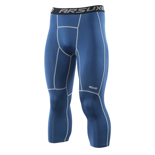 Herren Sporthose Sport leggings Laufhose Lang Tights Running Tights Leggings Normal Elasthan grün fluoreszierend Schwarz Weiß Sommer 3/4 Sporthose Grundschicht Leggings Gestreift Fluoreszierend Image