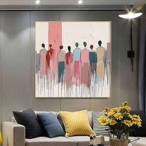 Handgemaltes abstraktes Leinwandbild mit Menschen, Wandkunst, farbenfrohes abstraktes Figurenbild, Aquarellposter, abstrakte Menschen, farbenfrohe Kunst Image
