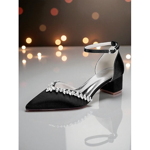Weiße Satin-Pumps mit Knöchelriemen und Strassverzierungen – elegante, spitze Party-Pumps für Abendveranstaltungen, Hochzeiten und formelle Anlässe Image