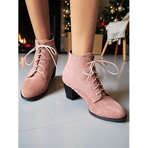 Braune Wildleder-Schnürstiefeletten für Damen mit Blockabsatz – Vintage-inspirierter Stil, perfekt für Herbst, Winter und den Alltag. Image