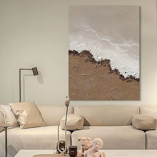 Handgemaltes Ölgemälde auf Leinwand, abstrakte Textur mit Strandwellen, Wanddekoration für Zuhause, auf Keilrahmen gespannt / gerollt, rahmenlos, ungespannt Image