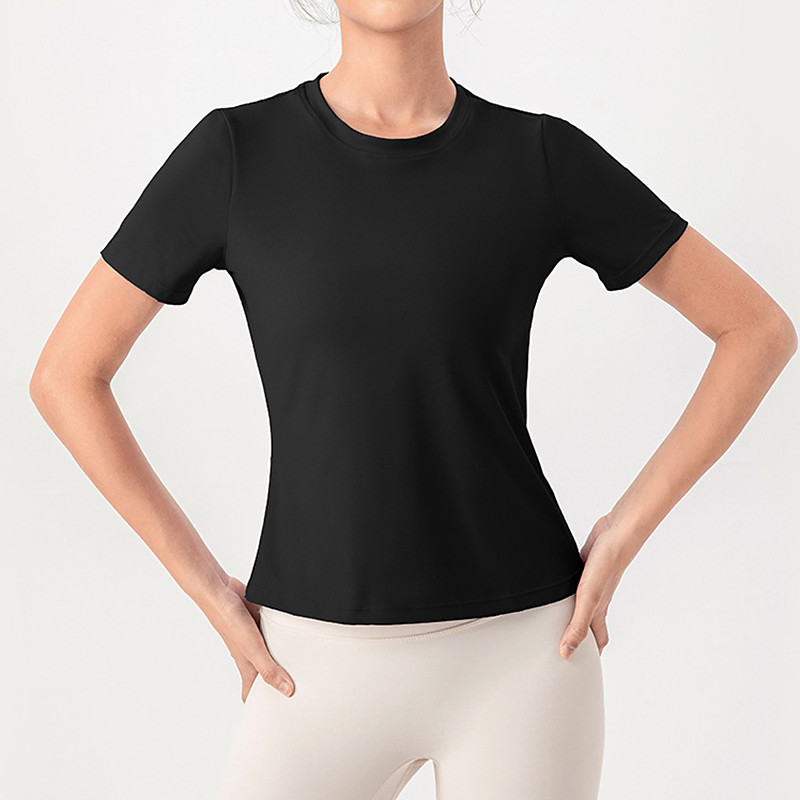 Women's Solid Colored Workout Tee Workout Tops Elastic Sweat-Wicking Breathable Tennis Pickleball Yoga Crew Neck Top Black White Blue Tennis Clothing