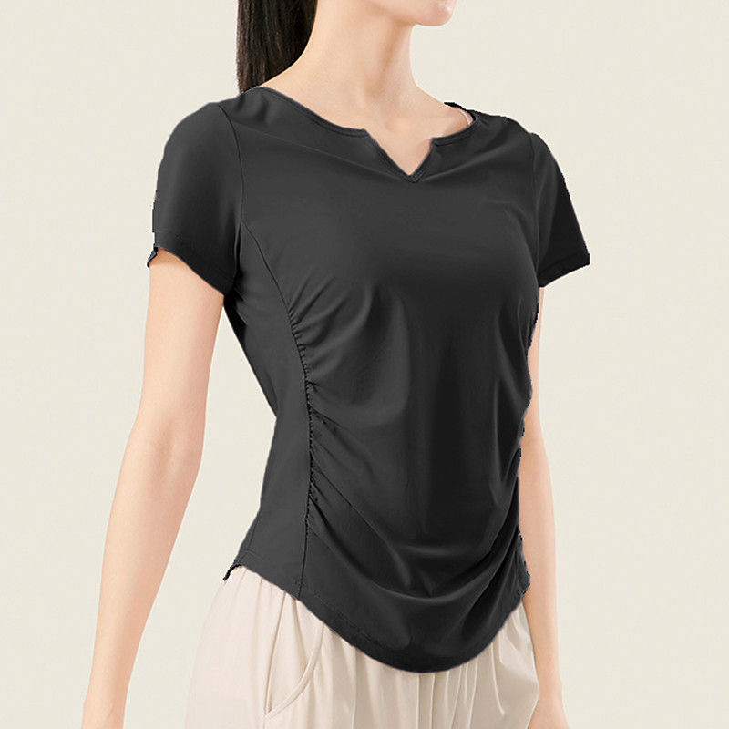 Women's Solid Colored Workout Tee Workout Tops Loose Fit Elastic Sweat-Wicking Breathable Tennis Pickleball Yoga V Neck Top Black Pink Blue Tennis Clothing