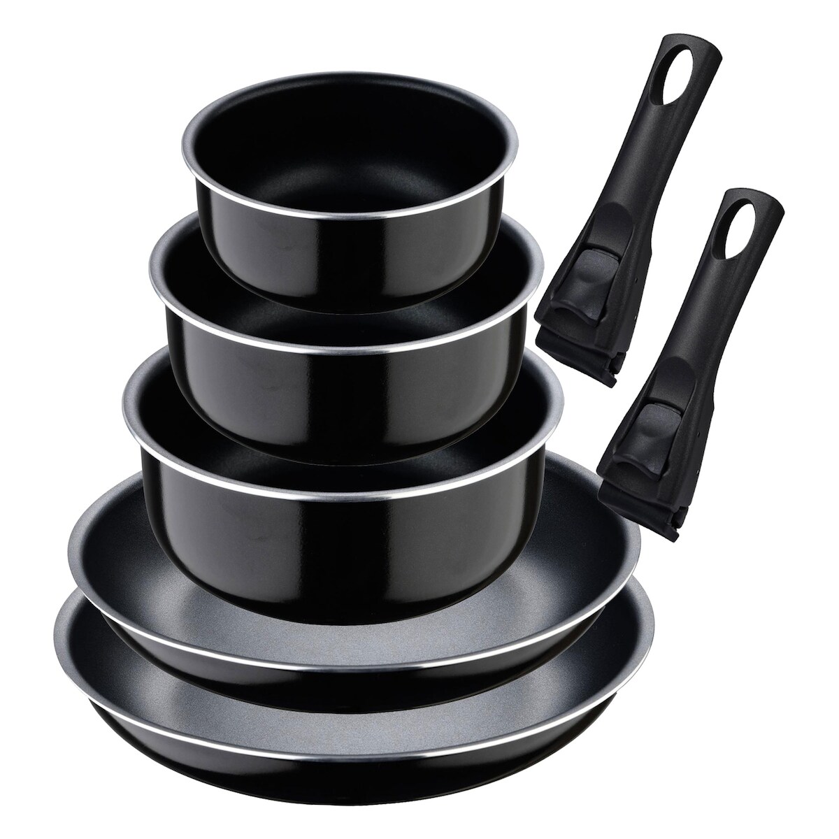 BERGNER Click&Cook - Set 2 Bratpfannen Ø24/Ø28cm und 3 Stielkasserollen Ø16/Ø18/Ø20cm aus gepresstem Aluminium mit abnehmbarem Griff Image