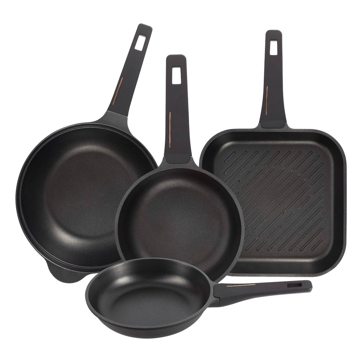BERGNER Copper - Set bestehend aus 2 Bratpfannen (Ø 20/Ø 24cm), Grillpfanne (28 x 28cm) und Wok (Ø 30cm) aus Aluminiumguss, Schwarz Image